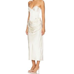 LPA Corset Midi Dress Ivory Satin